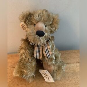 Ganz Heritage Collection Bear Shaggy Tan Plaid Bow Appox 10” NWT Vintage